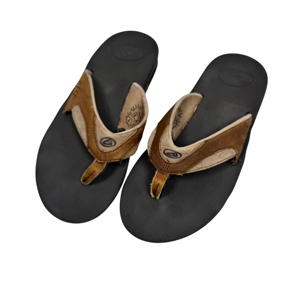 Reef Fanning Mens Brown Black Flip Flops Sandals with Bottle Opener Size 9